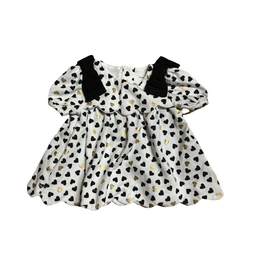 Cupcakes and Cashmere Baby Girl Dress 3-6M Heart Gold Scalloped Bow Sleeve NWOT - Picture 6 of 6
